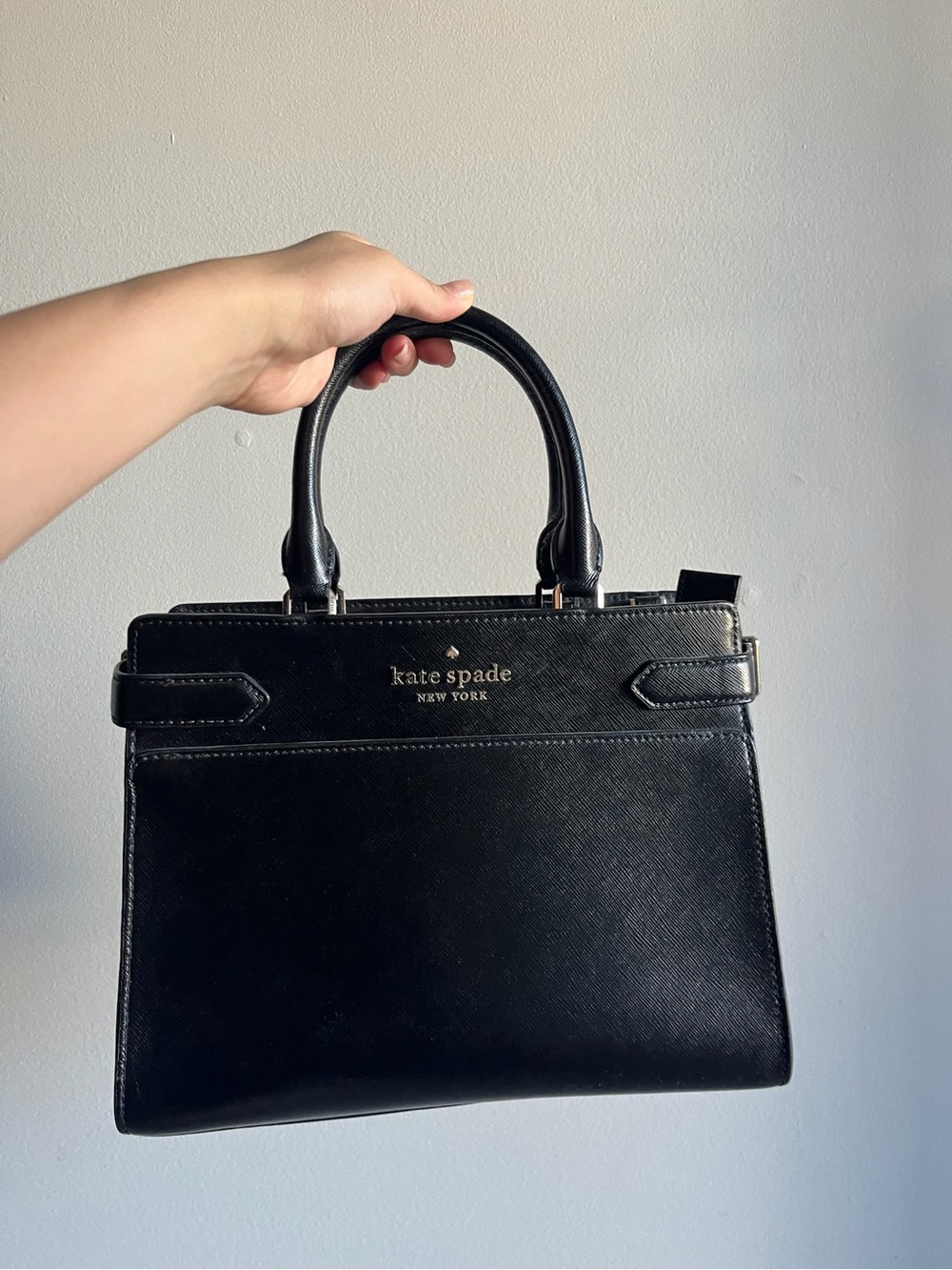 kate spade Black Leather Structured Top-Handle Bag/Purse
